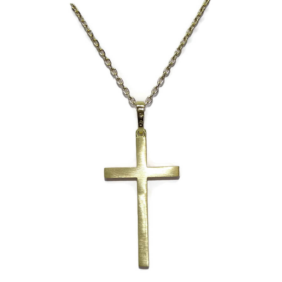 Cruz de Oro 18k Mediana con Cadena Forzada 50 cm – Reversible Mate y Brillo – Comunión Hombre Mujer – 3,10 g - Imagen 3
