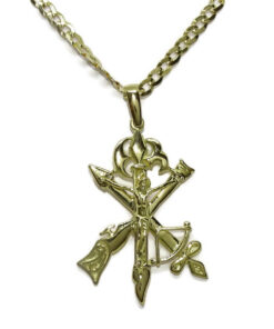 Cruz de La Legión Oro 18K con Cadena Barbada | 60 cm | 12,30 g | Cruz 3,8 cm | Oro Amarillo 18 Quilates | Colgante Militar con Cierre Mosquetón